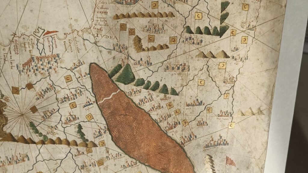Detalhe de carta portulana iluminada de Iacopo Maggiolo, 1563